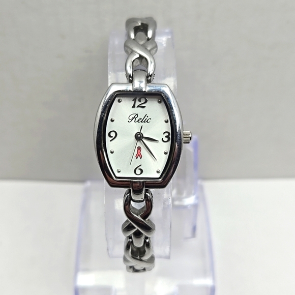 Womens Relic Fossil Breast Cancer Komen Watch New Batttery Silver Tone Ribbon - Picture 1 of 9